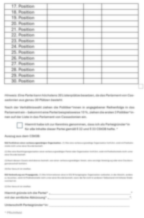 Beispieldokument: Parteigründungsurkunde, Fortsetzung